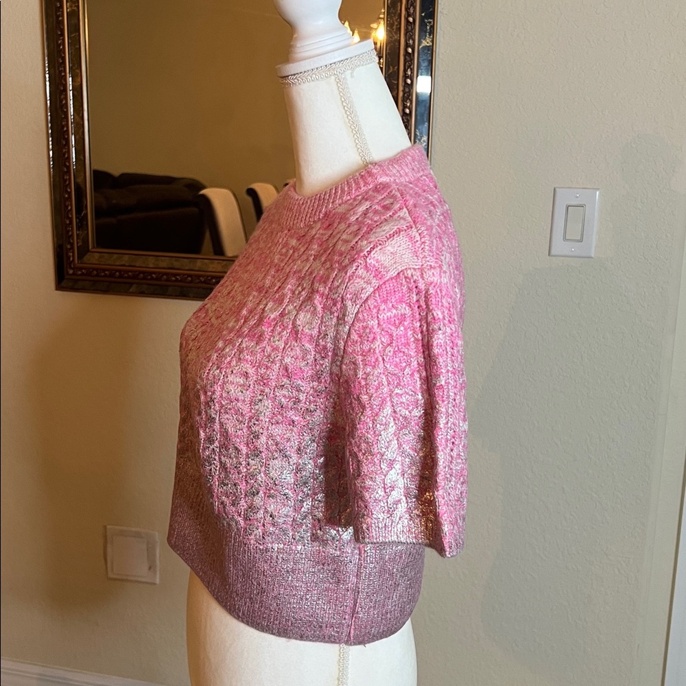 Zara Pink Metallic Short-Sleeve Cable Knit Sweater - Picture 13 of 17